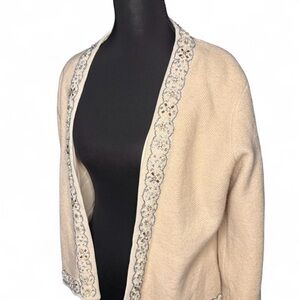 Vintage Bloomingdale's 100% wool Cream Cardigan with embroidered beaded trim